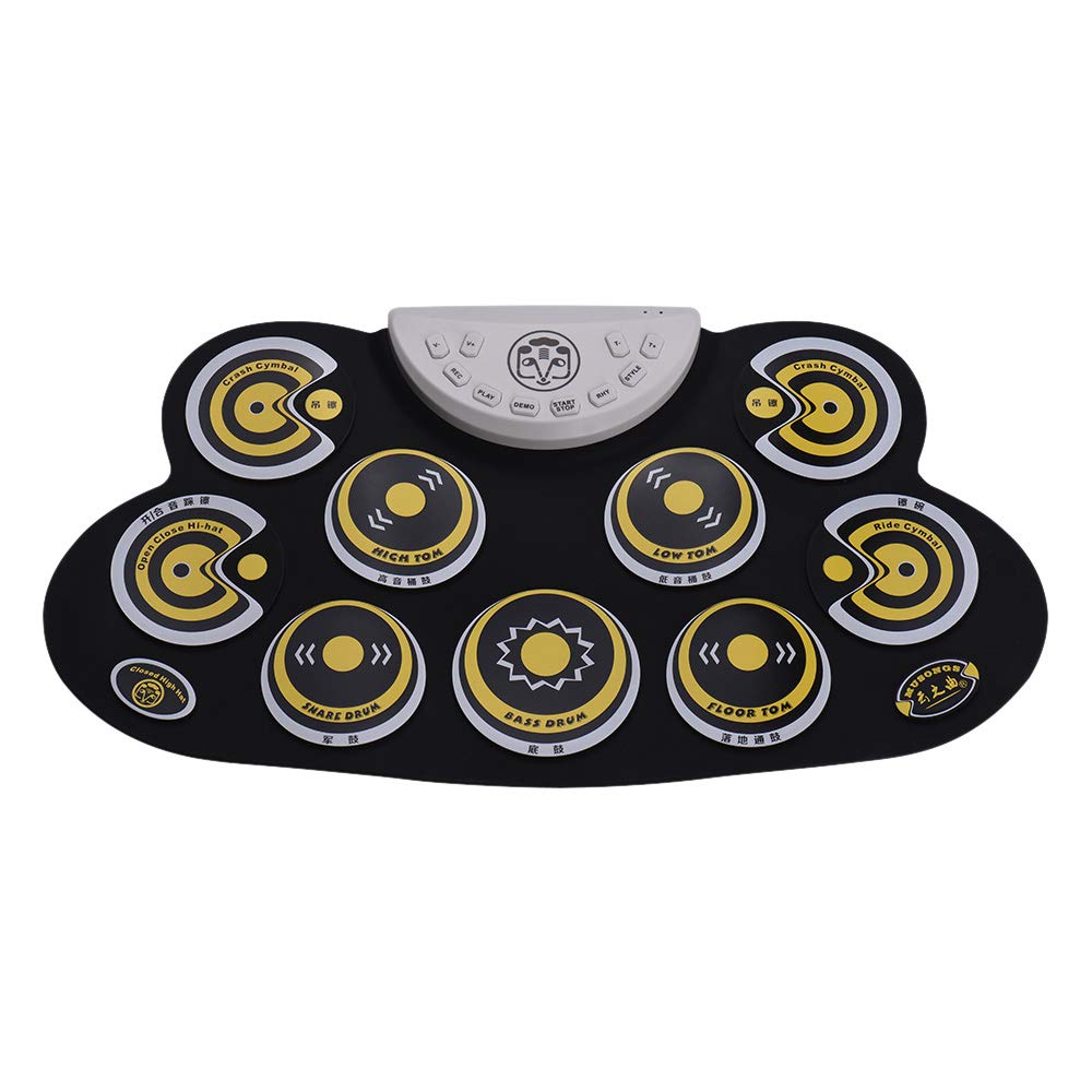 Kalaok Portable Silicone Drum Pad Electronic Roll Up Drum Set with Drum Sticks Foot Pedals Cartoon Design Digital Drum for Kids Beginners