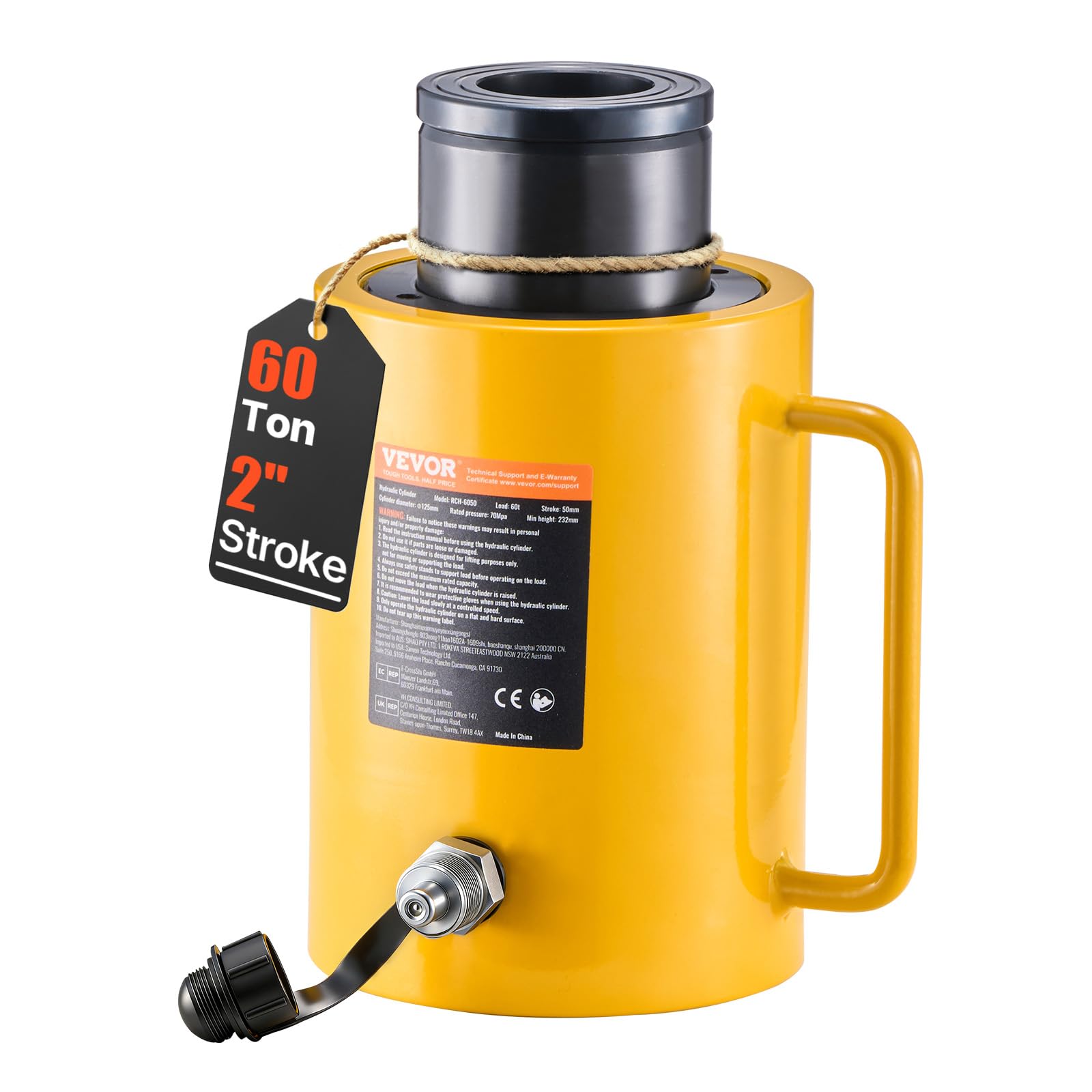 VEVOR 60 T 2 pollici Cilindri idraulici Jack Cilindri idraulici a semplice effetto 50 mm Cilindri idraulici di sollevamento da officina garage