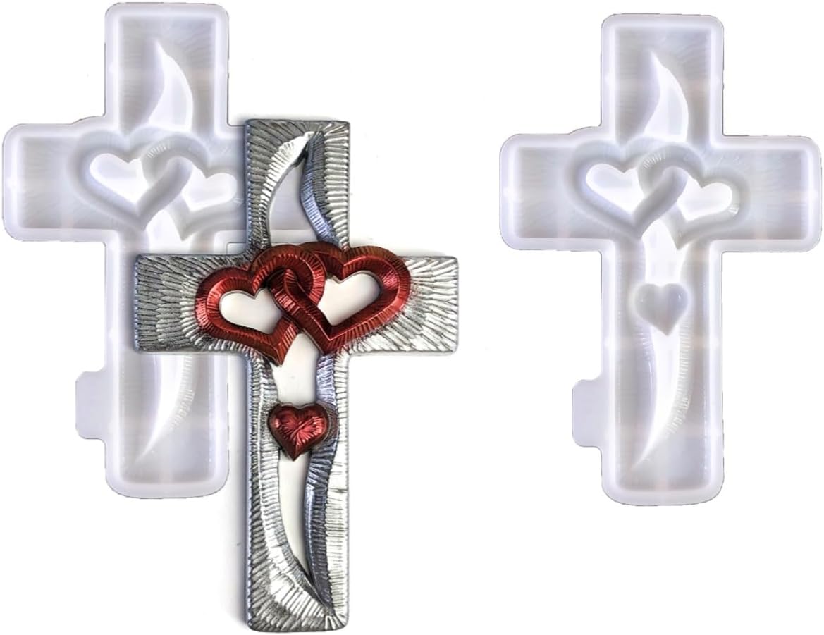 2pcs Heart Resin molds Silicone, Cross molds for Resin Wall Art, Bedroom Living Room Wall Hanging, Tabletop Decoration, Resin molds Silicone Clearance