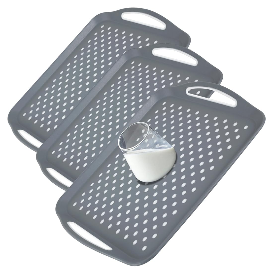 IJSDNVJNDX Non Slip Food Serving Tray with Non-Slip Handle Rectangle Gripping Nubs Food Trays Shatterproof Plastic Dinner Trays 3pc