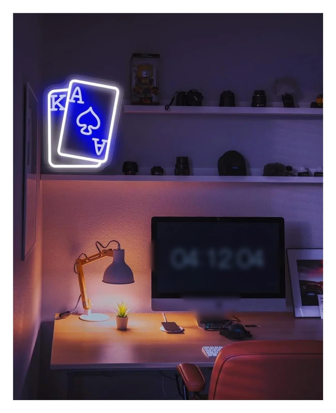 Insegna luminosa al neon Poker blu per insegna al per neon LED per per per decorazione da parete con per usb dimmerabile per per 33x27cm