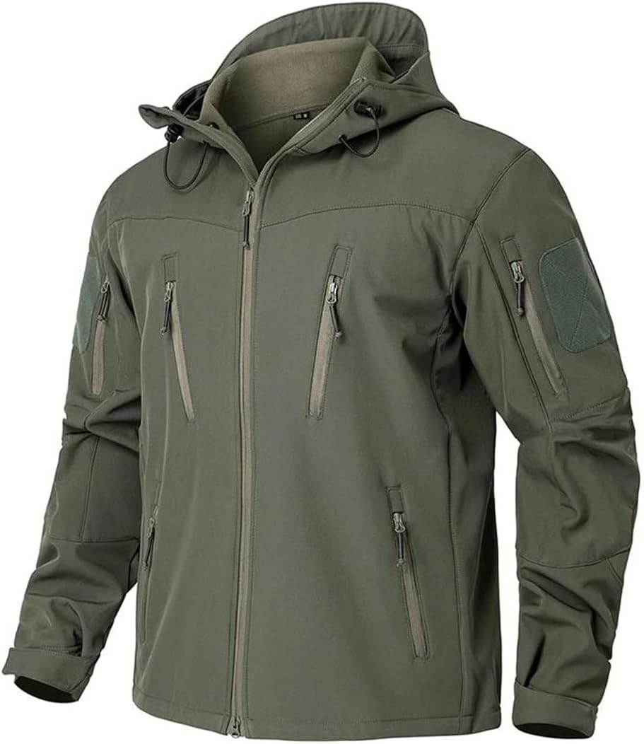 Men's Waterproof Tactical Jacket Winter Windproof Fleece Hoodie Jacket Outdoor Hiking Skiing Coat