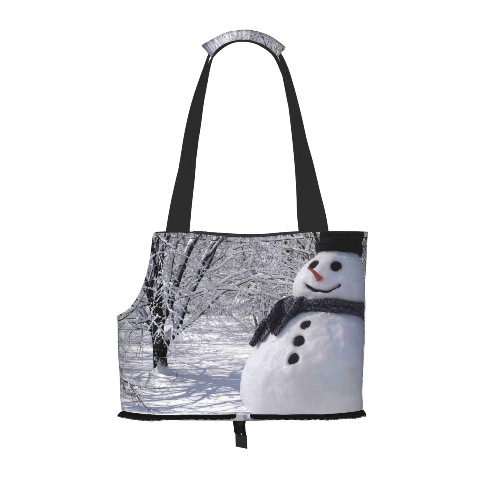 White Tree and Snowmen Printed Dog Carrier Cat Carrier Pet Carrier Tote Soft-Sided Foldable for Subway Shopping Hiking Traveling