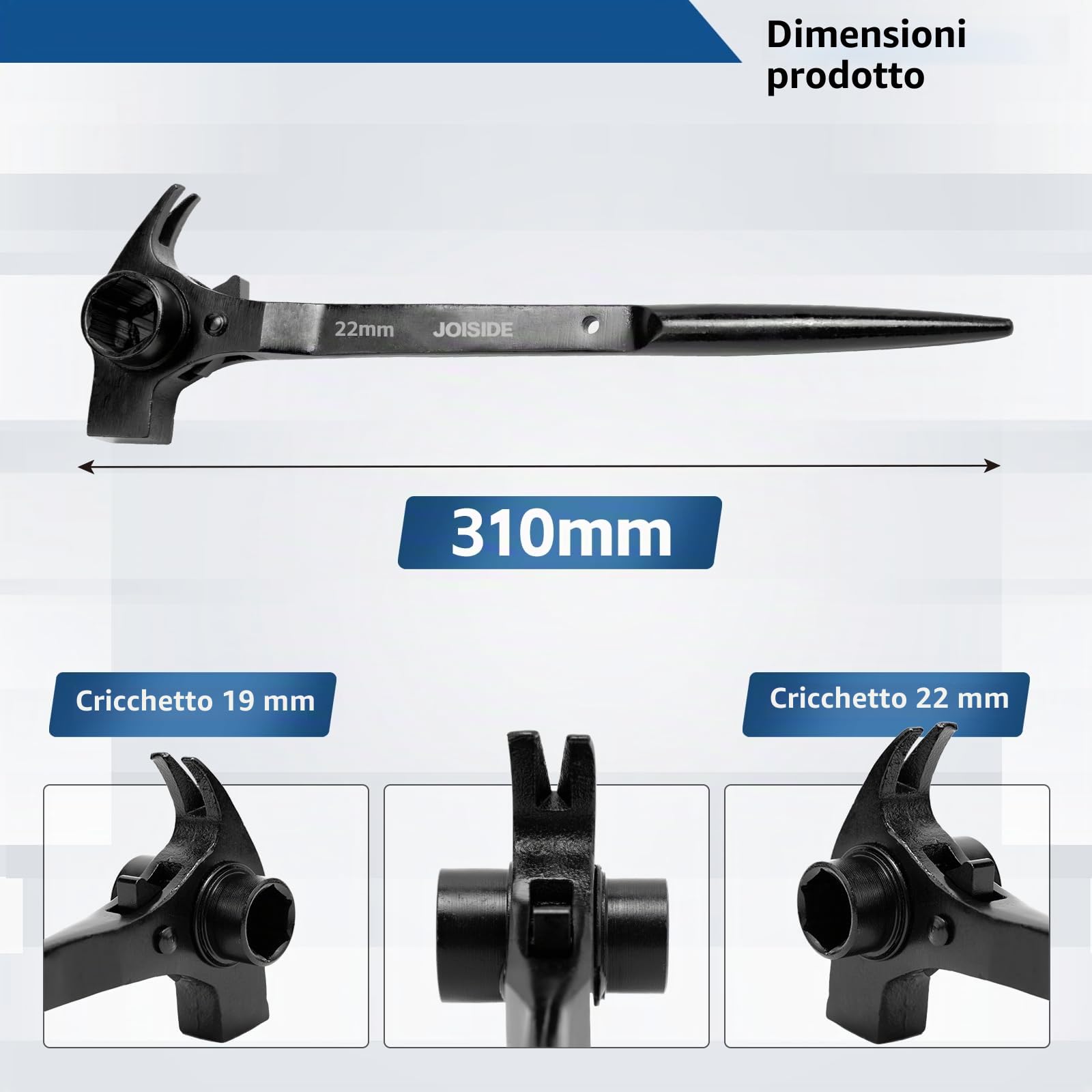 Chiave per Ponteggi 4 in 1 | 19 x 22 mm Chiave a Cricchetto per Radiatori Martello Estrattore di Chiodi Punzone Conico e Cricchetto Reversibile
