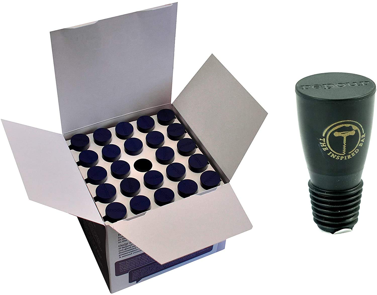 Repour Wine Saver Preserver and Bottle Stoppers - Safely Absorbs 100% of Harmful Oxygen - Maintains Taste and Freshness - FDA and Sommeliers Approved - Black - 72 Pack