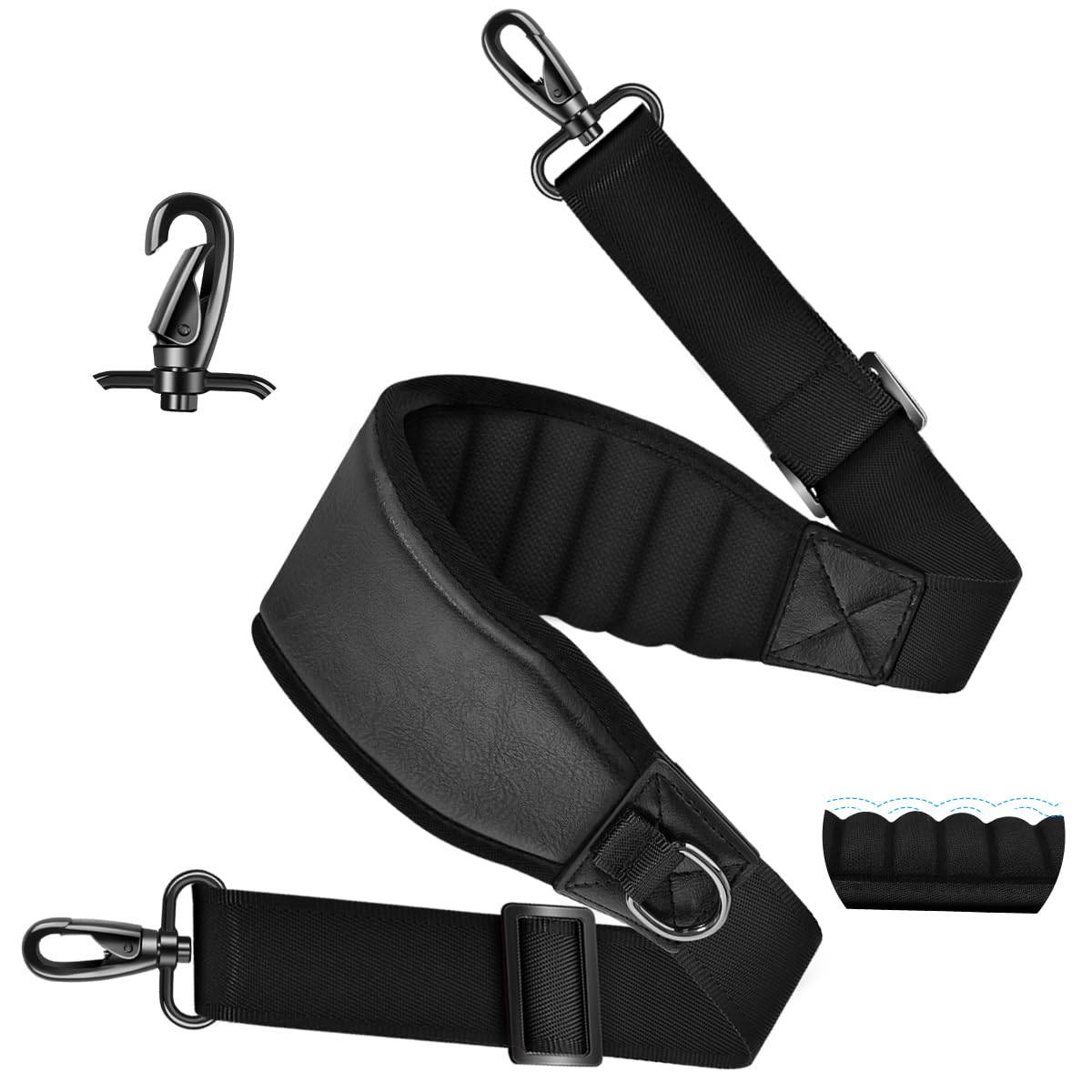 ZINZ 3D Air Cushion Bag Strap 59 inch Adjustable Belt with Padded & Dual Clasps & Swivel Hooks, Comfort Strap for Bags