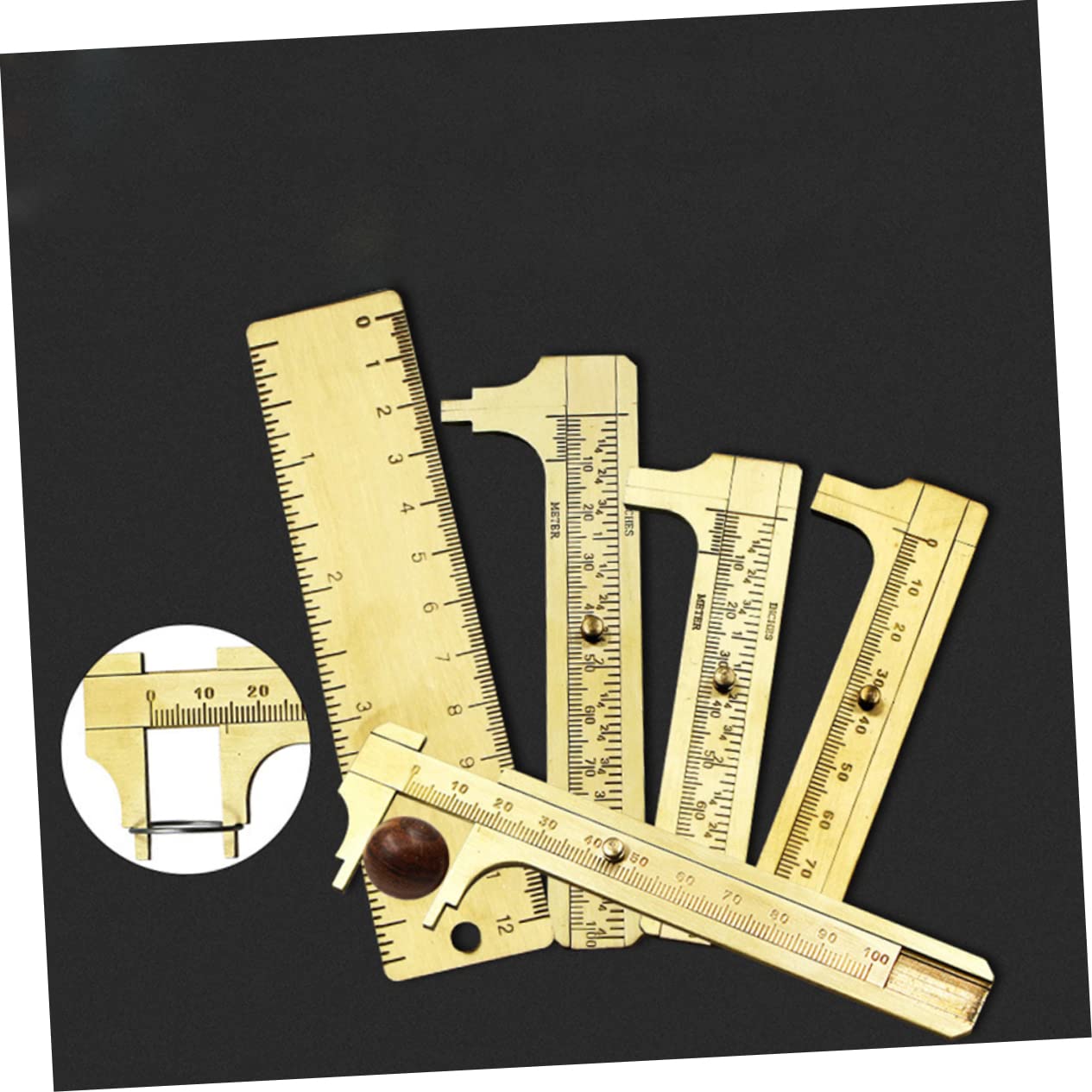 HOUDERCO Pocket Caliper Mini Brass Caliper Tool Non-Magnetic Measuring Calipers Gauge Ruler for Gemstones Millimeter Scale
