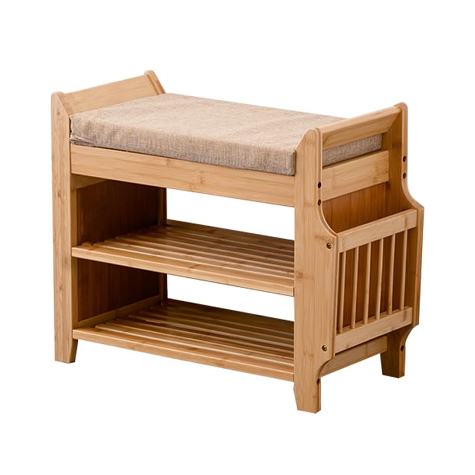 Aioneer Bamboo Shoe Bench With Padded Seat Large Capacity Storage Ottoman Entryway Shoe Cabinet Stylish Shoe Rack For Bedroom Living Room Hallway,Wood 60Cm/23.6In-Wood-80cm/31.5in