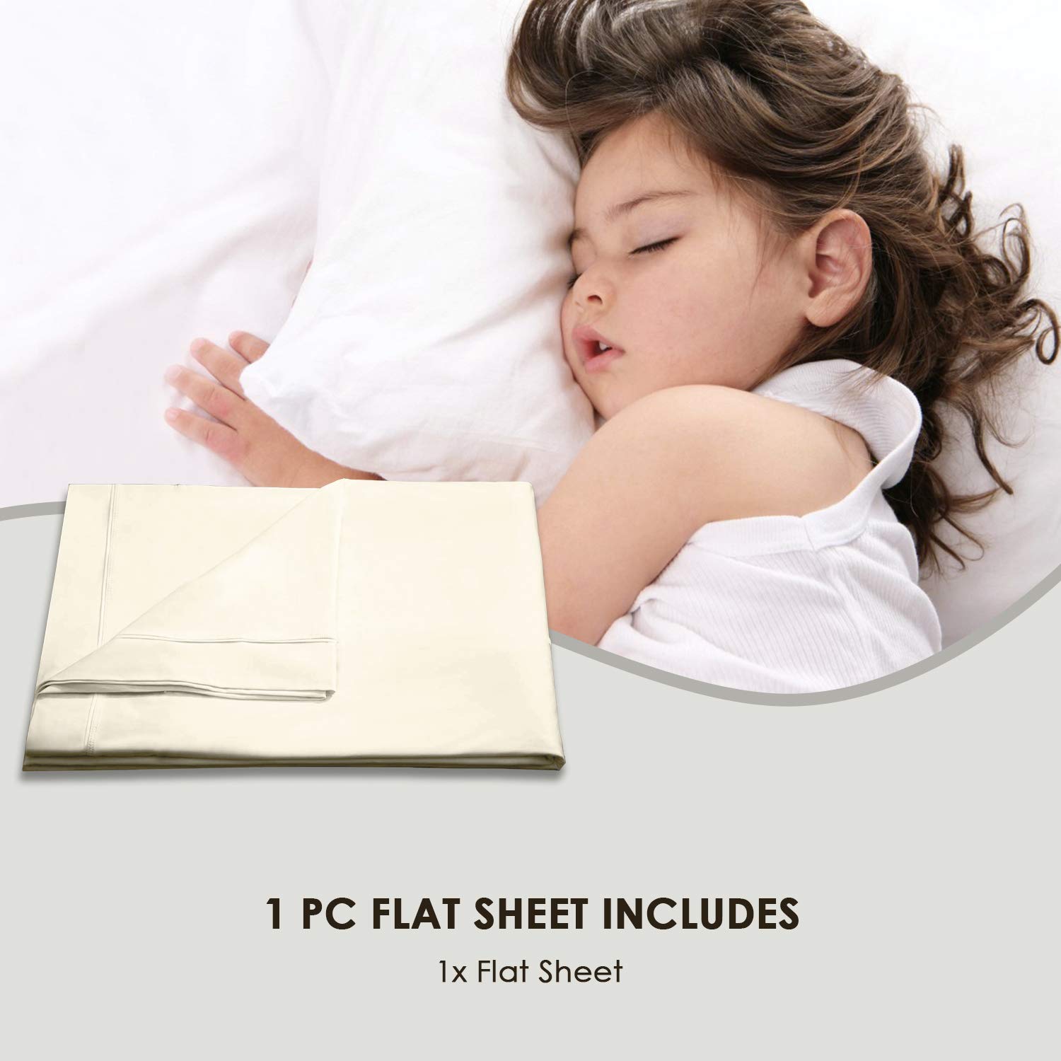 Pizuna Pure Combed Cotton Double Flat Sheet Ivory, 600 Thread Count Long Staple Brushed Cotton Flat Sheets Double - Image 4