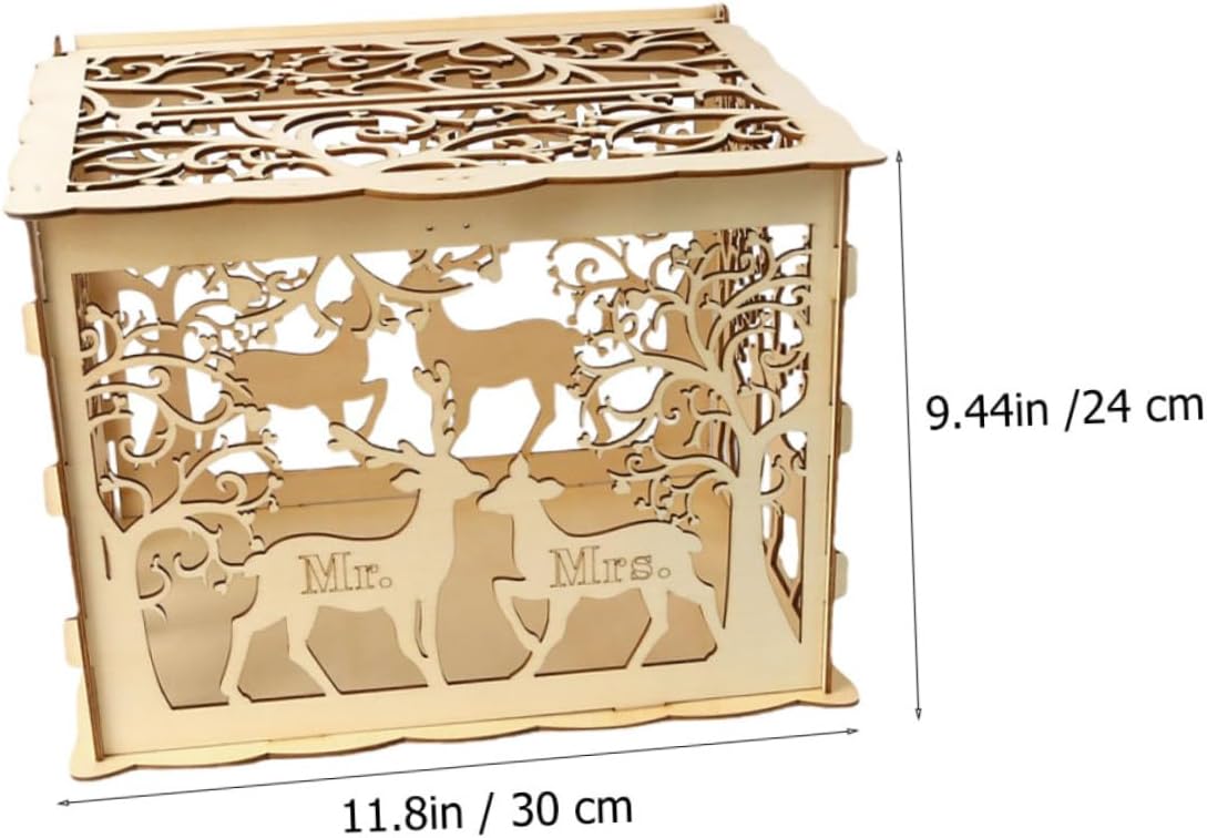 Cabilock Wooden Wedding Cards Box Large DIY Greeting Cards Box with Slot Rustic Wedding Supply for Couples Party Decor