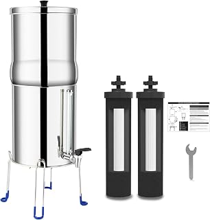 Gravity-fed Water Filter System 2.25 Gallon, Stainless Steel Water Purifier System with 2 Water Filter, Sight Glass Spigot and Stand, Refreshing Water at Home, Camping, Emergencies