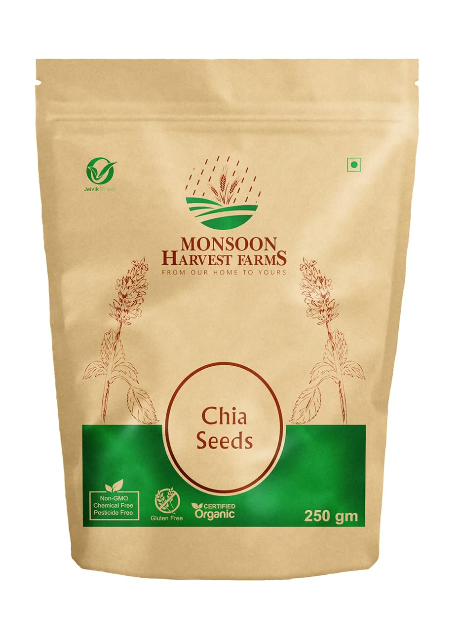 MONSOON HARVEST FARMS ORGANIC CHIA SEEDS | Direct From Farmer | Certified Organic | | High Fiber | Gluten Free | Calcium and Protein Source, AntiOxidant | Chemical Free