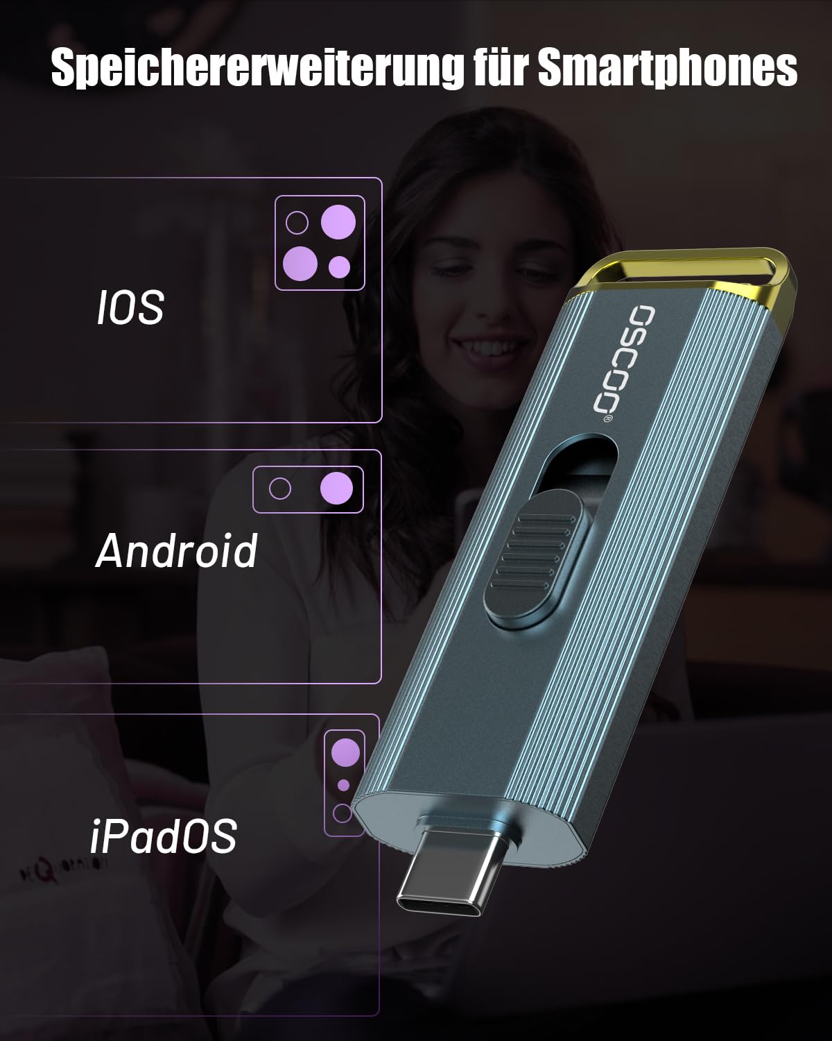1TB Externe Festplatte Bis zu 2100MB/s USB 3.2 Gen2x2 Dual Interface Externe tragbare USB SSD Memory Stick für Android/Phone/Tablet/Windows/Laptop