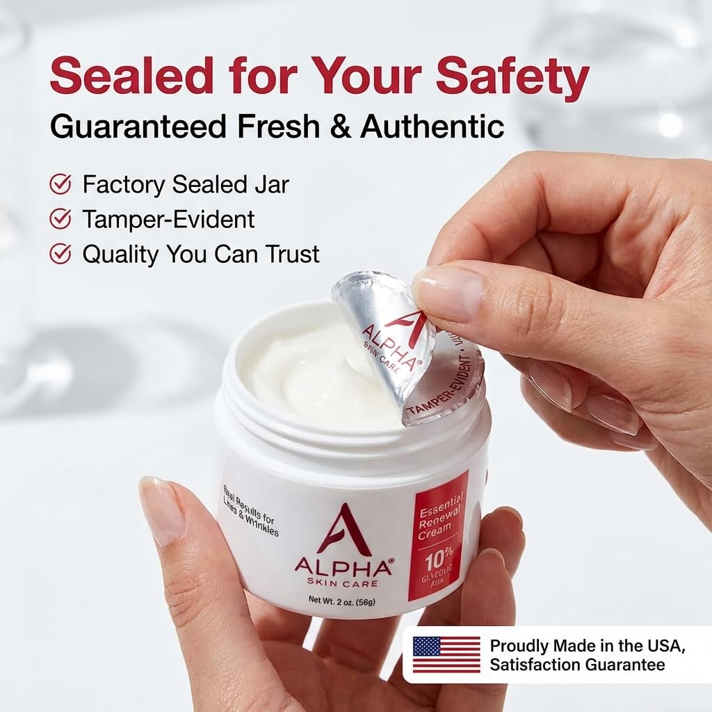 Alpha Skin Care Essential Renewal Cream, 10% Glycolic AHA, Anti-Aging Formula, Reduces Lines & Wrinkles, Alpha Hydroxy Acid Exfoliates for Smoother Skin, Normal, Sensitive or Dry Skin, 2 Oz - Image 6