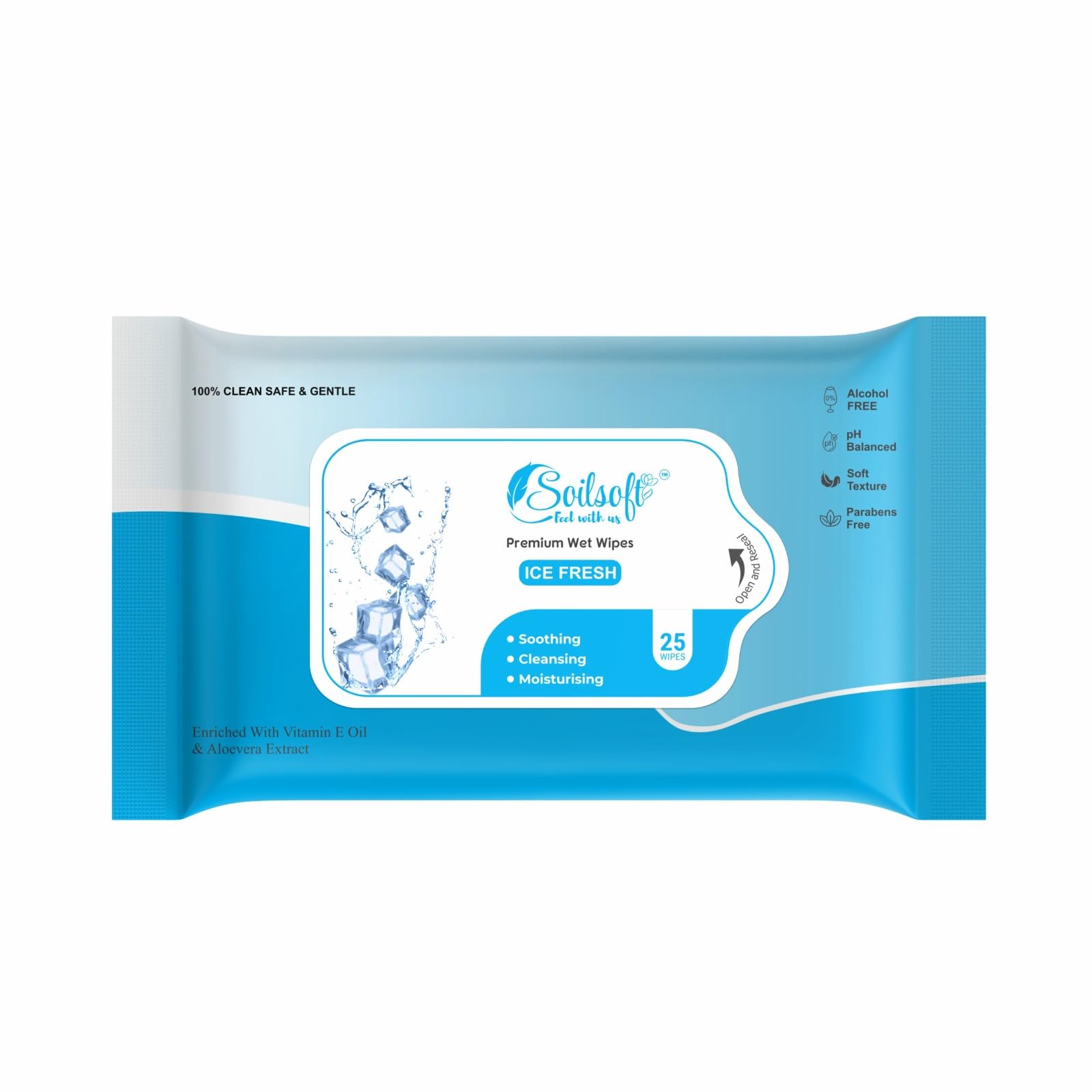 Ice Fresh Premium Wet Wipes Pack of 2 (25 Wipes Each) | Cooling Wet Tissue with Aloe Vera & Vitamin E | Alcohol Free, Paraben Free, pH Balanced Moisturizing Face, Hand & Body Cleansing Wipes for Travel, Office, Car & Daily Hygiene (Pack of 1)-image-34