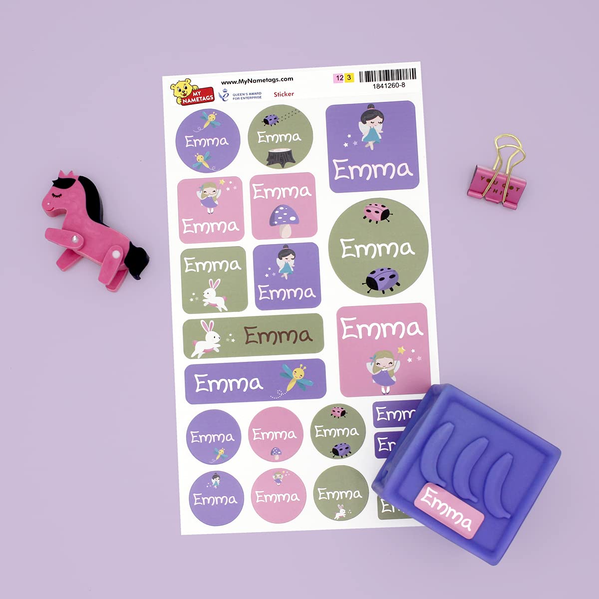 My Nametags® 21 Maxi Sticker Set to Label Big Items | No-Iron Waterproof Name Labels in Various Shapes & Sizes | Fun Large Stickers for School, Nursery & Kindergarten | Fairy Label Set
