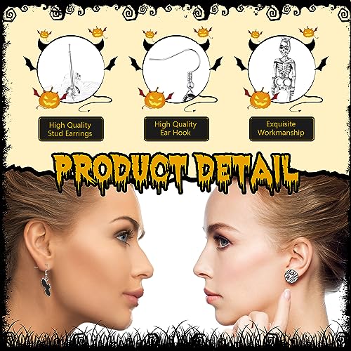 Sasylvia 20 Pairs Halloween Earrings for Women Halloween Toys Cute Drop Dangle Earring Skull Pumpkin Spider Skeleton Web Cat Ghost Vampire Bat Studs Fall Gothic for Girl Cosplay2