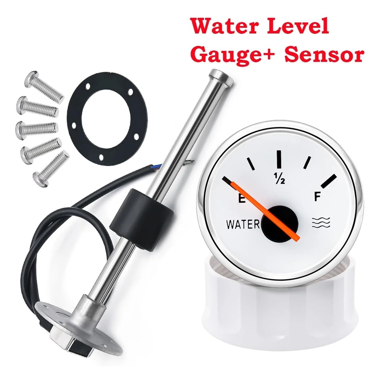 100-500mm Edelstahl Marine Wasserstandsanzeige Sensor Fit Boot Auto Wasserstandsanzeige Meter 0-190 Ohm mit roter Hintergrundbeleuchtung Stabile Überwachung(GaugeX325mm Sensor)