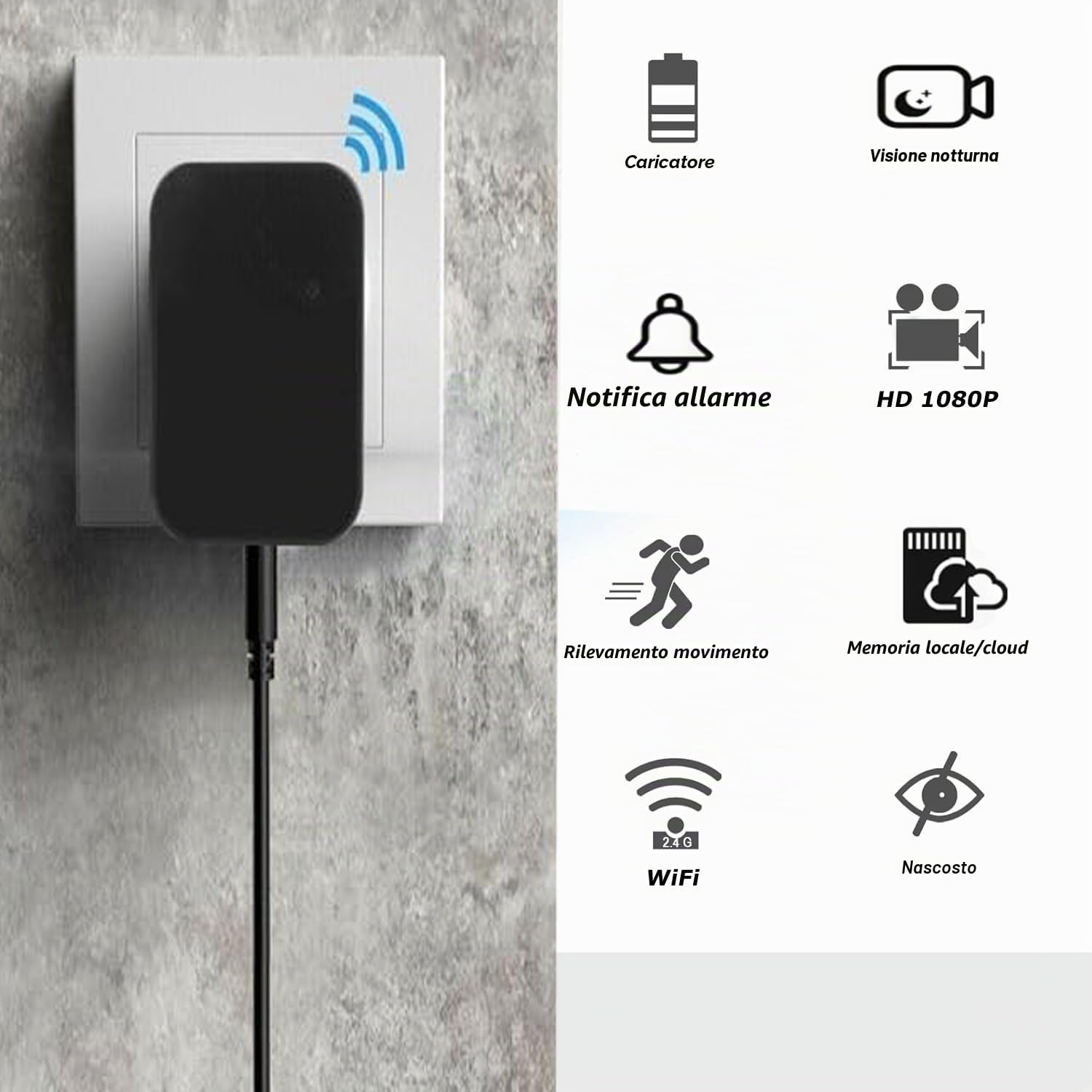 SHMIZZ Mini Telecamera Spia Nascosta, Mini Cámara Espía Oculta Camuflada WiFi 1080P USB Cargador Interior Spy Camaras Sorveglianza Con Rilevazione Di Movimento, Visione Notturna