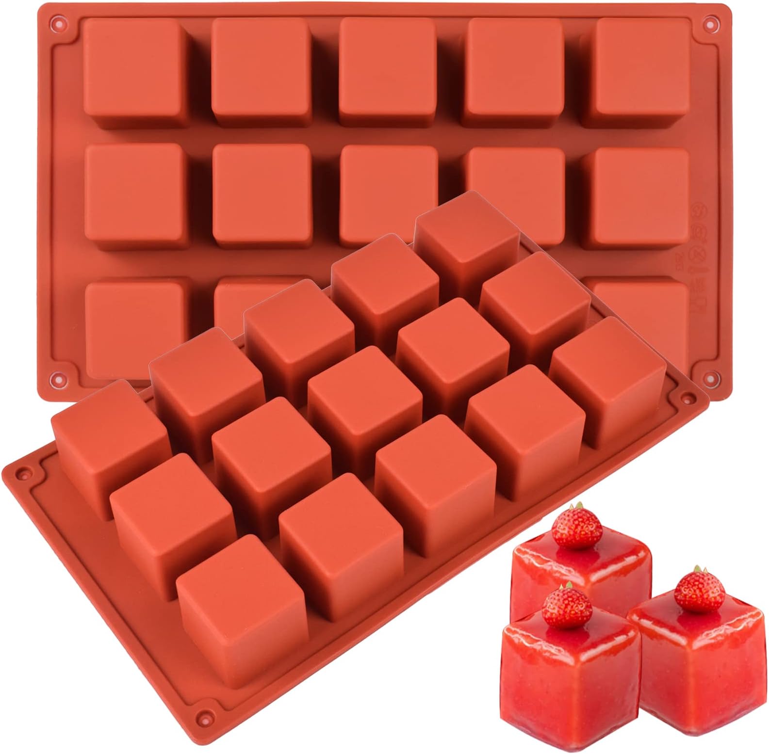 Goensjt 2 Pack Square Silicone Mold, Candy Chocolate Mousse Cake Baking Mold Dessert Molds for Soap,Ice cream,Truffle,Brownie