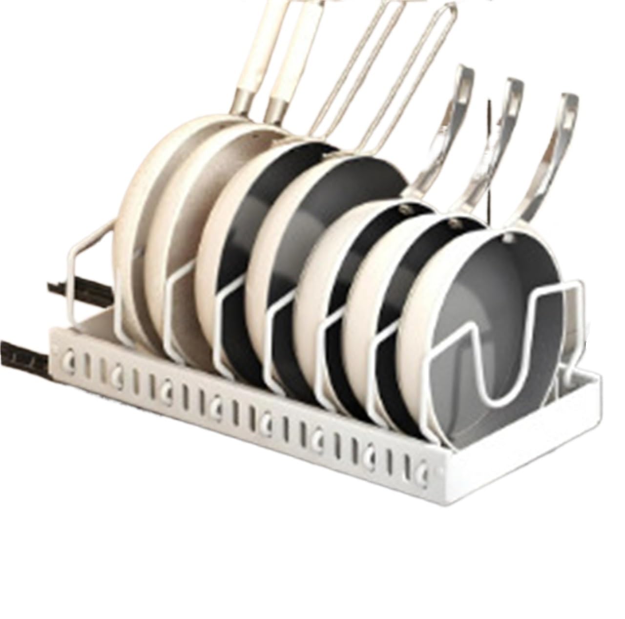 KXAOXGRC Pot Lid Organizer Rack, White Pull Out Under Cabinet Pot Lid Organizer Rack, Adjustable Dividers, 42x21x3.2 cm