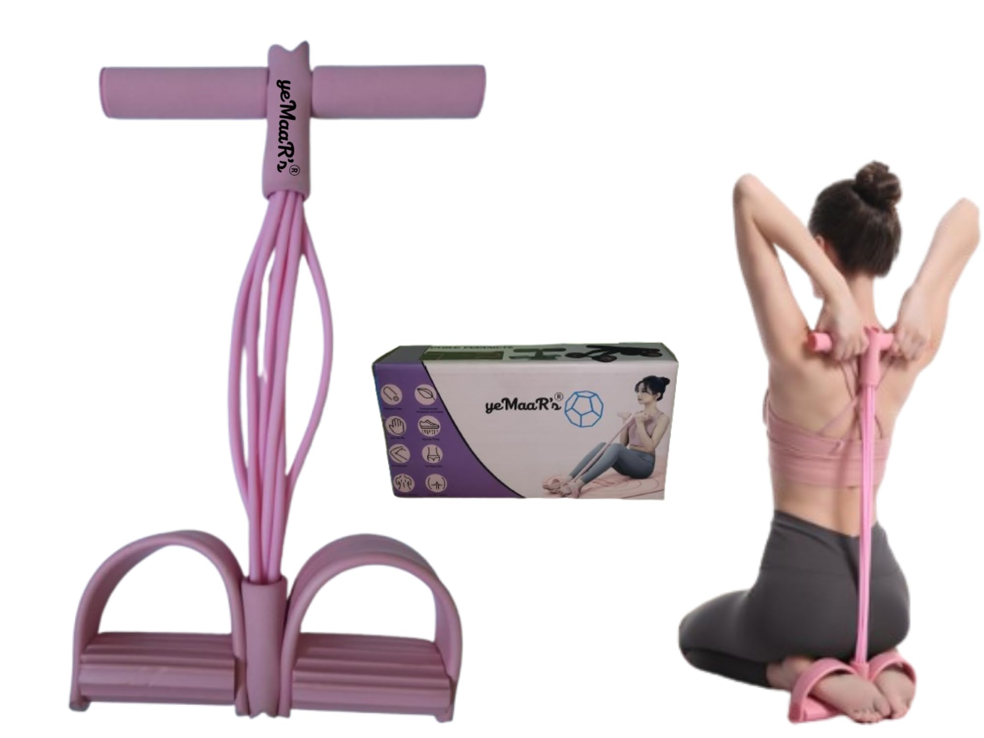 yeMaaR’s pink 6 tube Tummy Trimmer Abs Workout Equipment Exercise Equipment pedal resistance band Stomach Exercise Leg Exercise Belly Fat Burner for Men and Women Pull Reducer