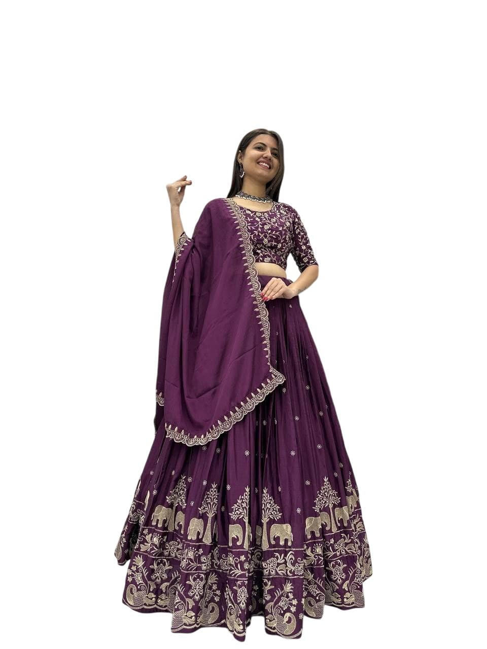 Women's Vichitra Embroidered Semi-Stitched Lehenga Choli Juli LH-New