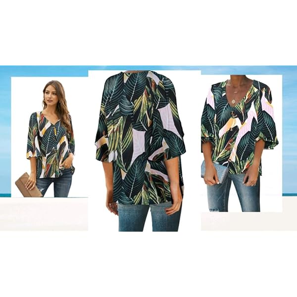 Ecrocoo Summer Tops for Women Ladies Juniors Teen Girls Fashion Casual Stylish V Neck Bell Sleeve Boho Flower Pattern Button Down Tops Loose Fitting Flowy Flutter Blouses Shirts for Vacation,Yellow L