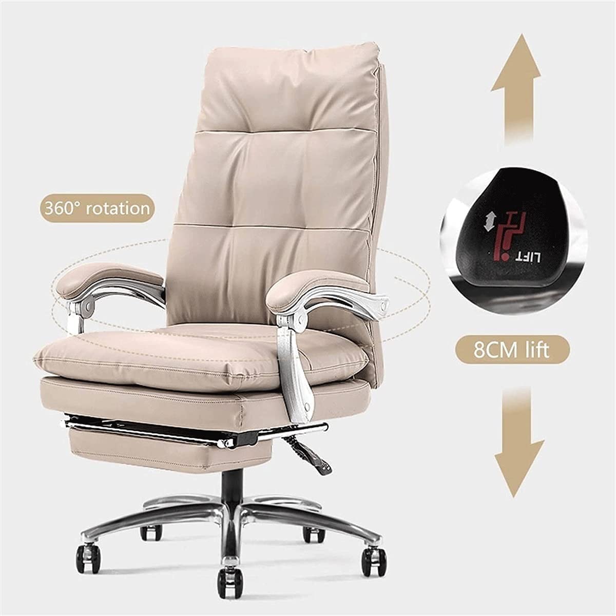 Ergonomiczne wysokie oparcie, duże i wysokie, 180 kg, krzesło biurowe z regulowanym zagłówkiem, wyściełana skóra, wytrzymała metalowa podstawa, system blokowania, podnóżek, domowy komputer, krzesło
