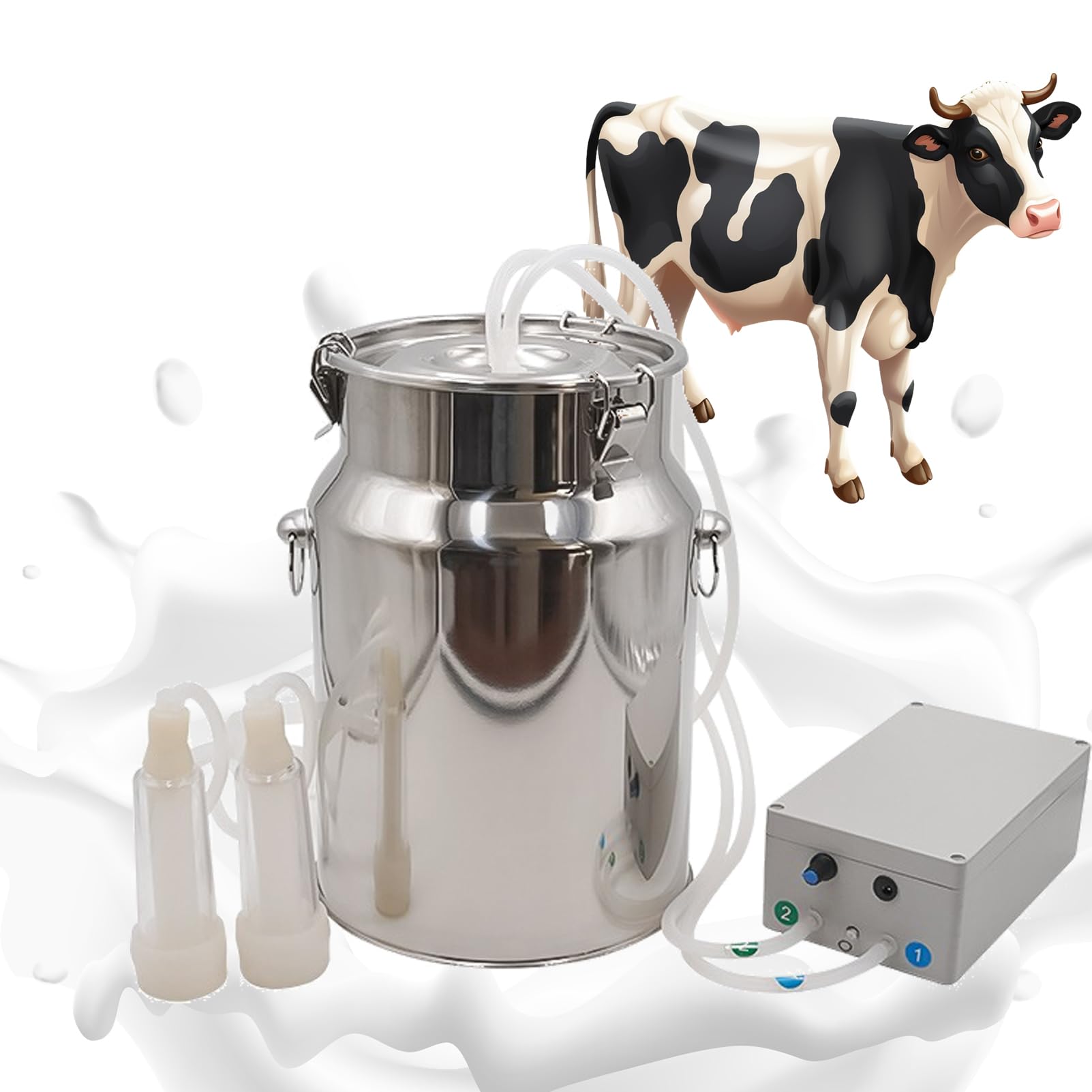 FBJAMZ Electric Milking Machine with Auto Stop, Portable Milker Kit for Cow Goat Sheep, Stainless Steel Bucket and Vacuum Pump for Home Farm Use (Cow 3L)