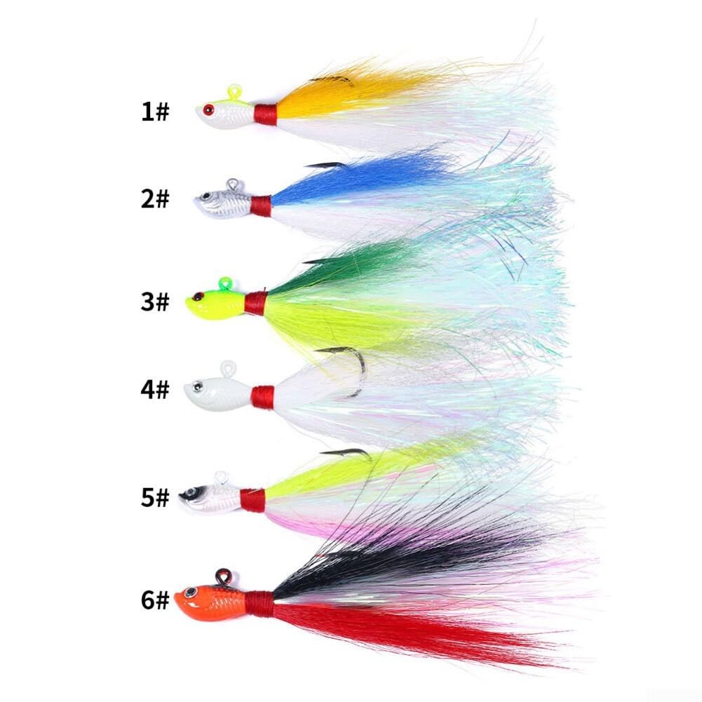Lot de 8 leurres de pêche avec têtes plombées en poils de cerf, hameçons en acier à haute teneur en carbone, 7 g-85 g, appât anti-fond pour eau douce, eau salée, bar, truite, kit de leurres