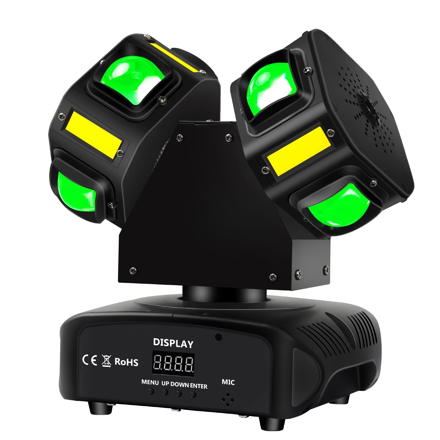 MFL. Lampe DJ à tête mobile, mini double tête 10 LED RGBW, 10 LED stroboscopiques dorées activées par le son DMX 512, lumières de scène pour DJ, karaoké, discothèque, fête noire
