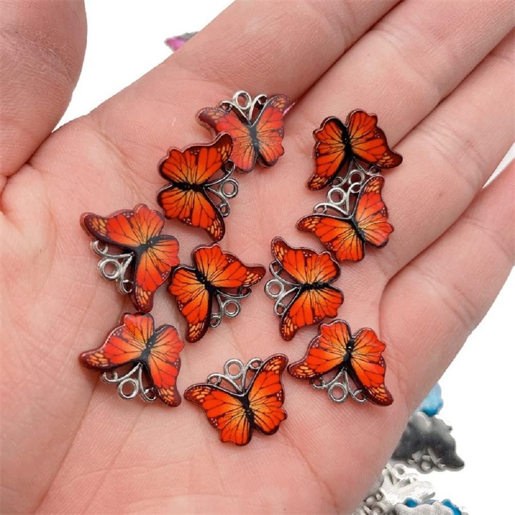 Zhiheng 50 Pack Alloy Butterfly Charms Monarch Butterfly Enamel Pendant Beads for Jewelry Making DIY Earring Necklace Bracelets Accessories Wine Charms