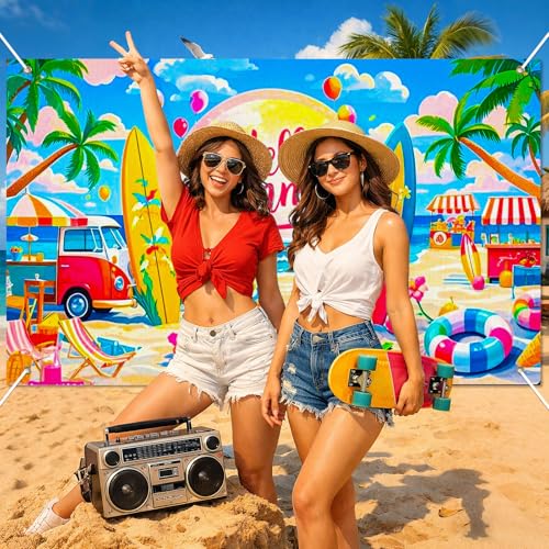 Image of BlissYard Hello Summer Banner 71 x 43 Inch Summer Party Decorations Backdrop Beach Car Surfboard Ice Cream Luau Party Decorations Pool Party Photo Backdrop Indoor Outdoor Wall Decor