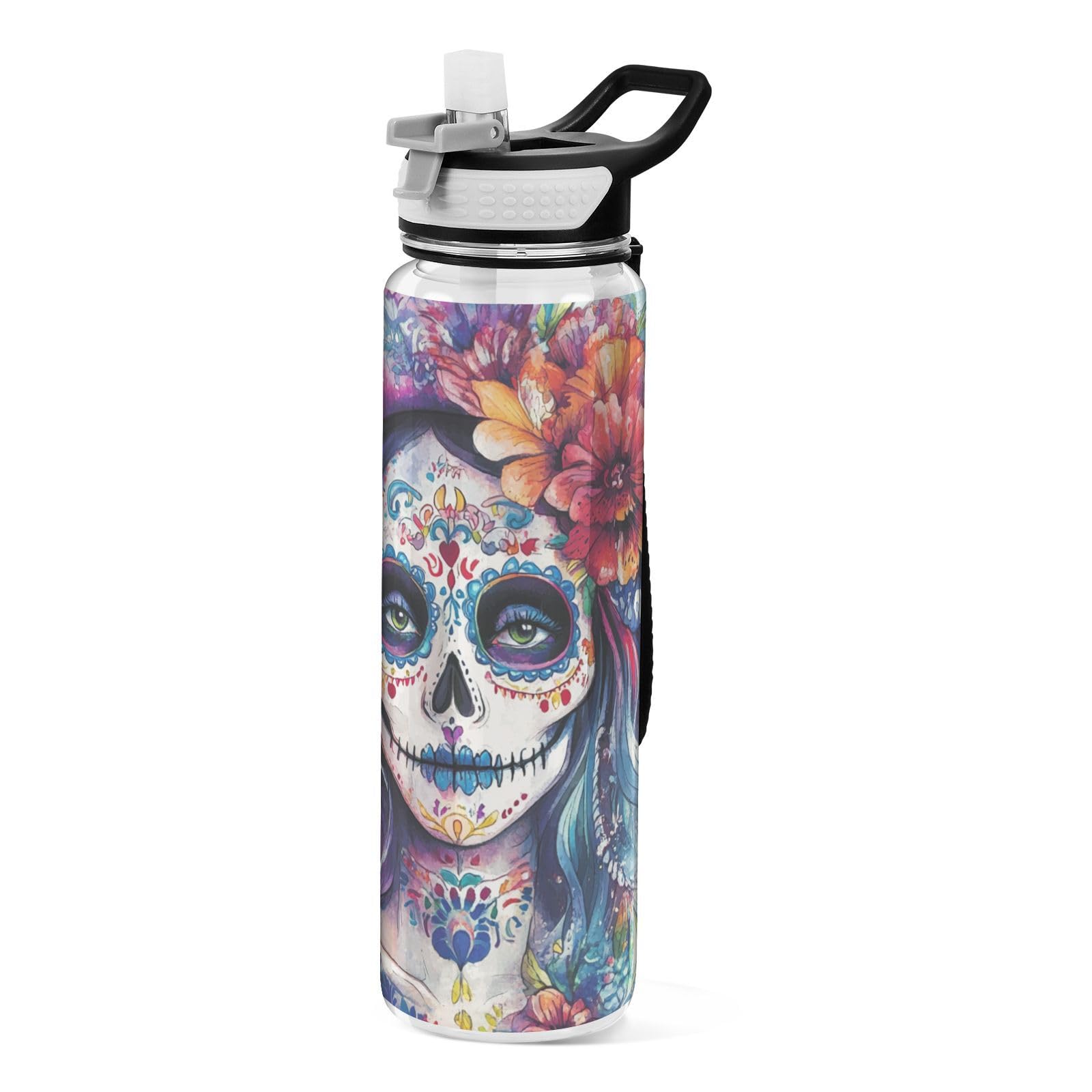 Bouteille d'eau Tritan Dia De Los Muertos gourde anti-fuite 887 ml pour le camping et la marche