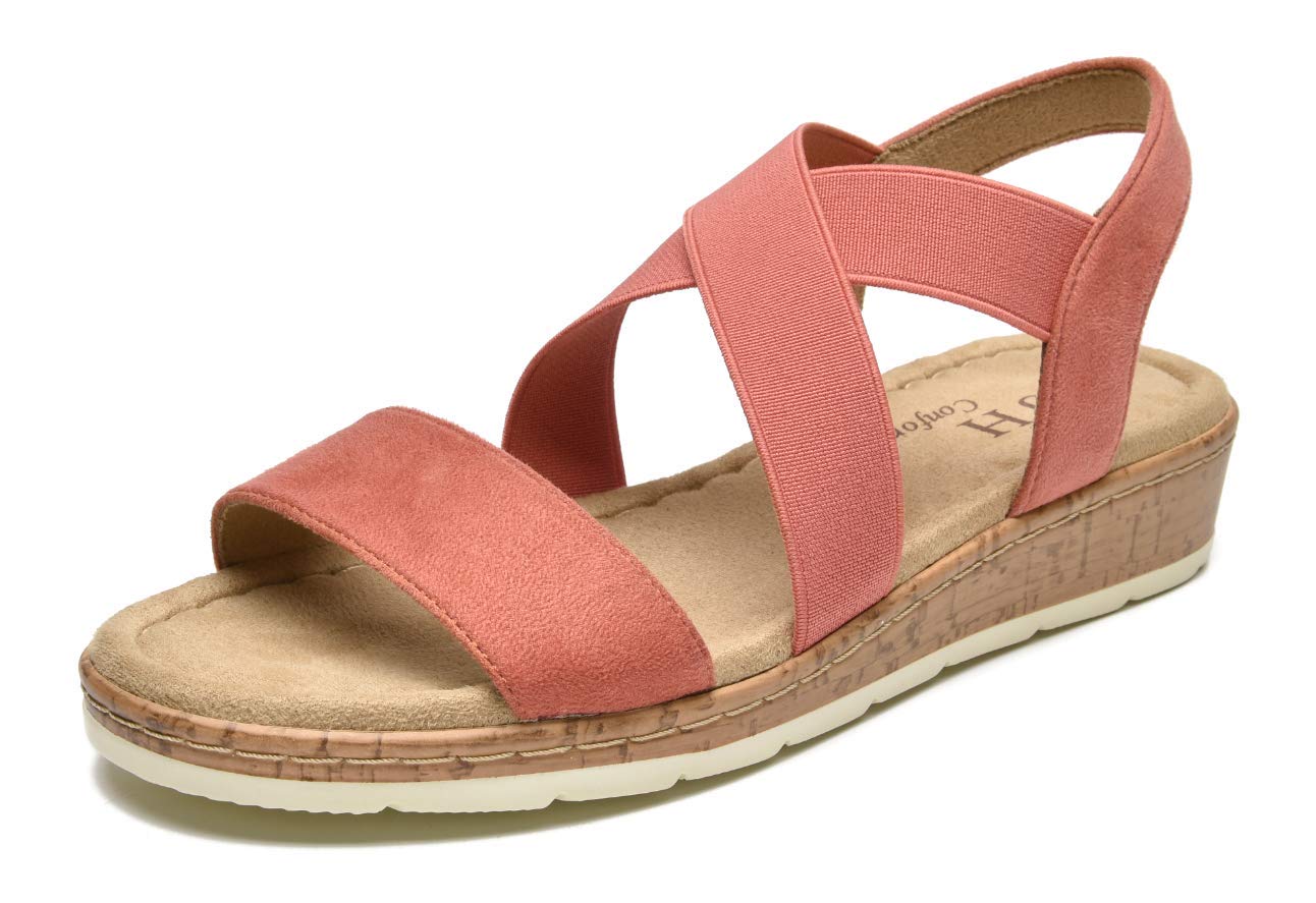 VJH confort Women's Flat Sandals, Comfort Slip-on Elastic Ankle Strap Slingback Light Weight Casual Walking Sandals