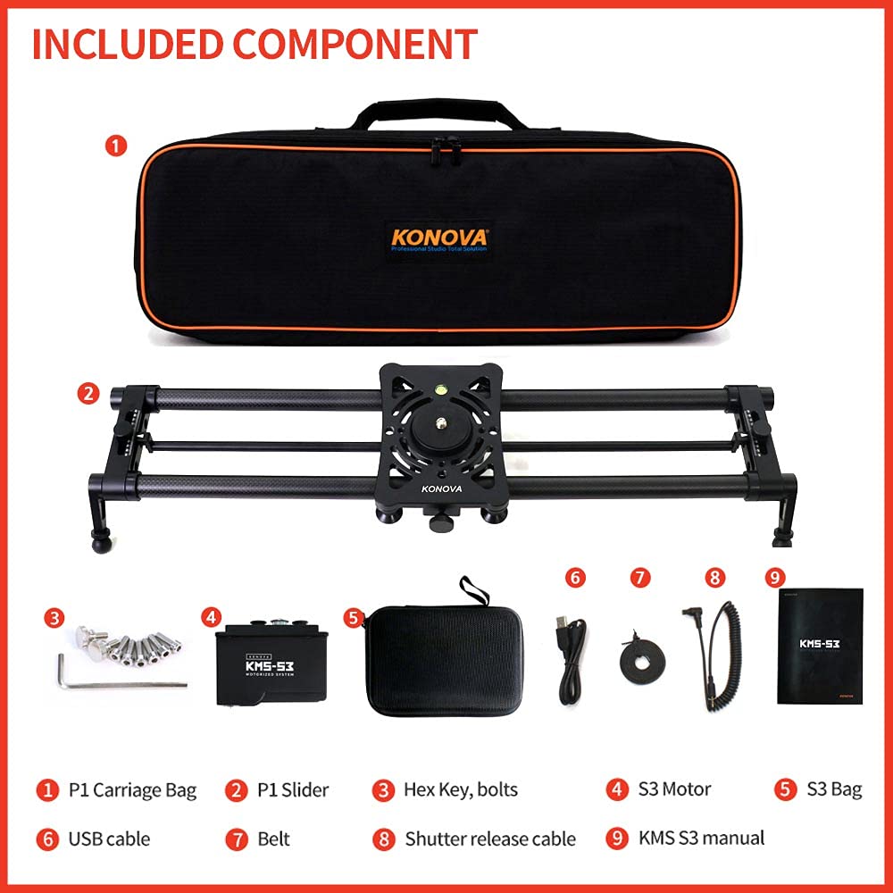 KONOVA New P1 S3 Wireless Motorized Carbon Slider Parallax Panorama Shot for Camera, Mobile Phone, DSLR, Mirrorless with Bag (120cm)