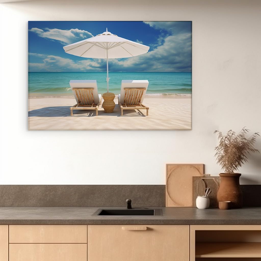 Canvas for Living room. Serenity by the Seashore Unwind Under the Open Sky with White Sands as Your Throne, 27 x 18 inch Canvas Wall Art - Contemporary Masterpieces - Modern Home Decor