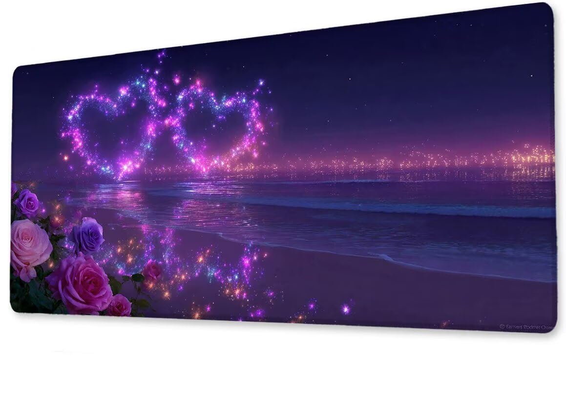 Podkładka pod mysz, duża, gamingowa podkładka pod mysz, XXL, różana plaża, 600 x 1200 x 3 mm, podkładka na biurko, antypoślizgowa, gumowa podstawa, wodoodporna i trwała, podkładka pod klawiaturę, do