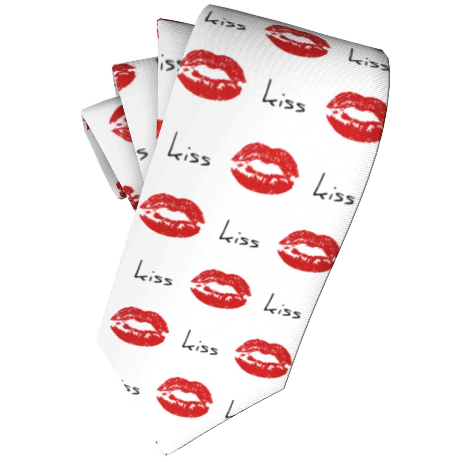 zerosevenee Red Lips Kisses Tie For Men - Novelty Fashion Fun Full Print Skinny Necktie