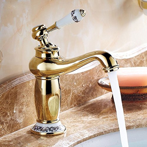 Gyps Faucet Basin Mixer Tap Waterfall Faucet Antique Bathroom Mixer Bar Mixer Shower Set Tap antique bathroom faucet Antique full copper blue-tiled decor single handle single hole basin mixer gold