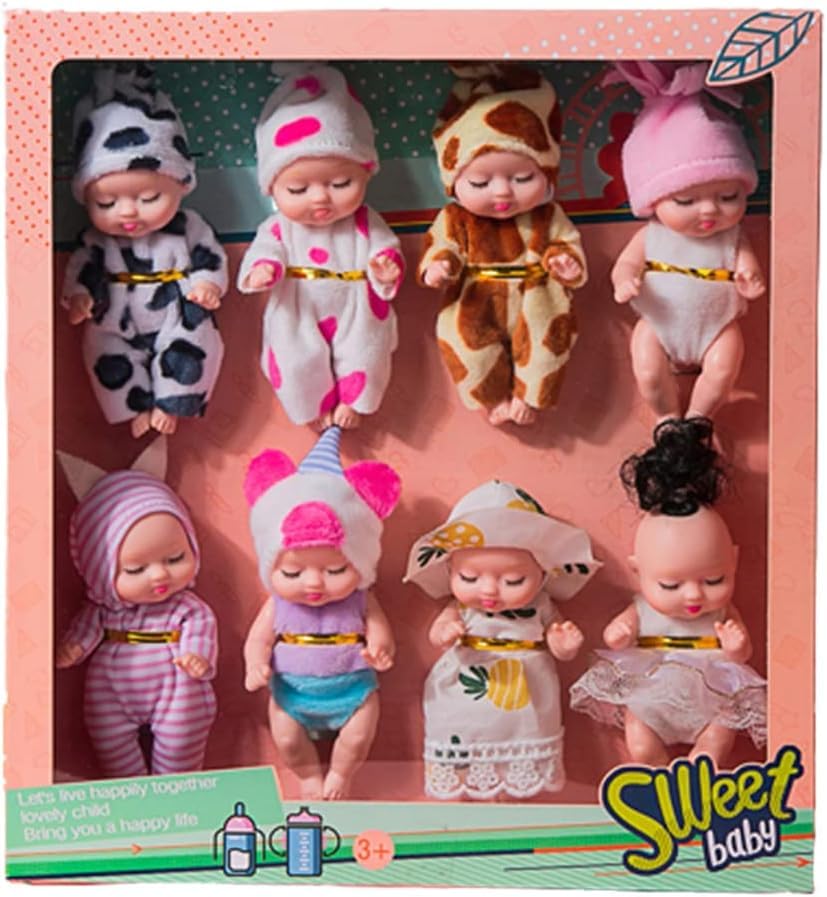 TCRAZYMini Reborn Dolls, 8 Pcs Mini Doll Toy Newborn Baby Mini Sleeping Rebirth Dolls Kids Girls Washable Realistic Silicone Dolls Miniature Doll Toys for Kids Boys Girls (A)