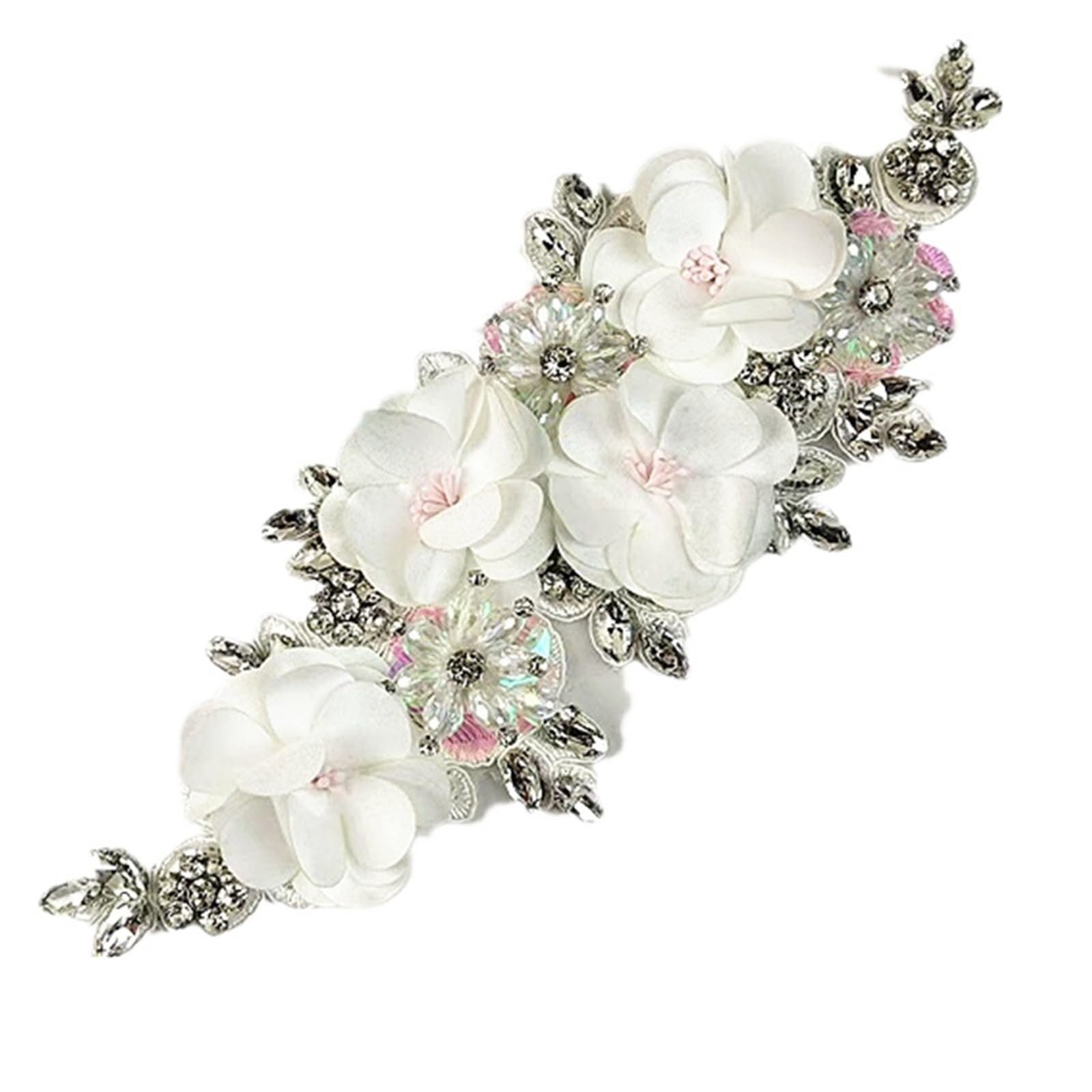 Wtaxbh A Iron On Patches 3Pc 27X10.5cm Fabric Flower Rhinestones Rtificial Cloth Ccessories 3D Sewing(A)