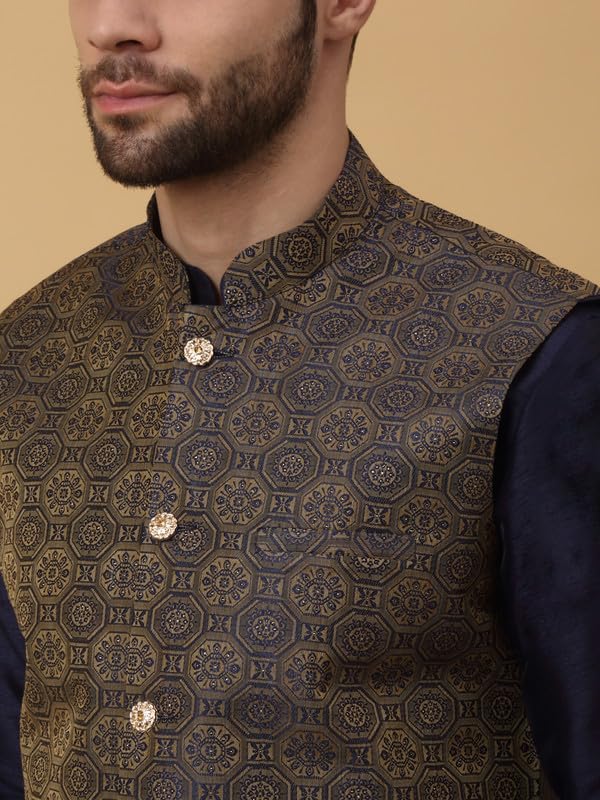 Men Silk Kurta Churidar With Jacquard Bandhani Silk Blend Nehru Jacket set, Ethnic Traditional Wear4
