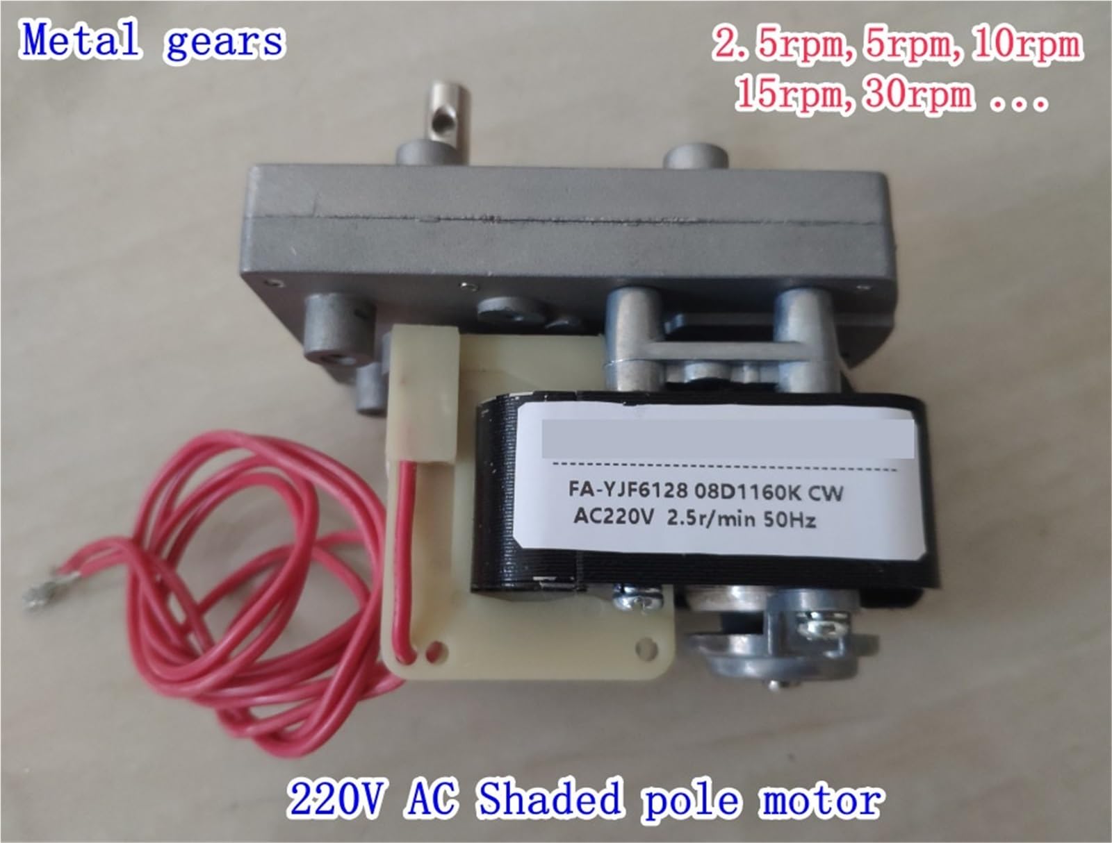 1 x silnik przekładniowy z zacienionym biegunem AC 220 V ~ 240 V 48 W (80 obr./min)