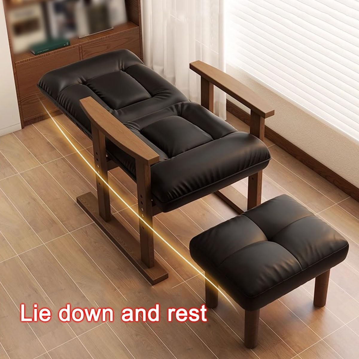 Leather Office Guest Chairs Reception Chairs Home Recliner Lazy Sofa Chair with Footstool Executive Side Chair with Wood Legs(Black,Walnut-e) (Bei Walnute)