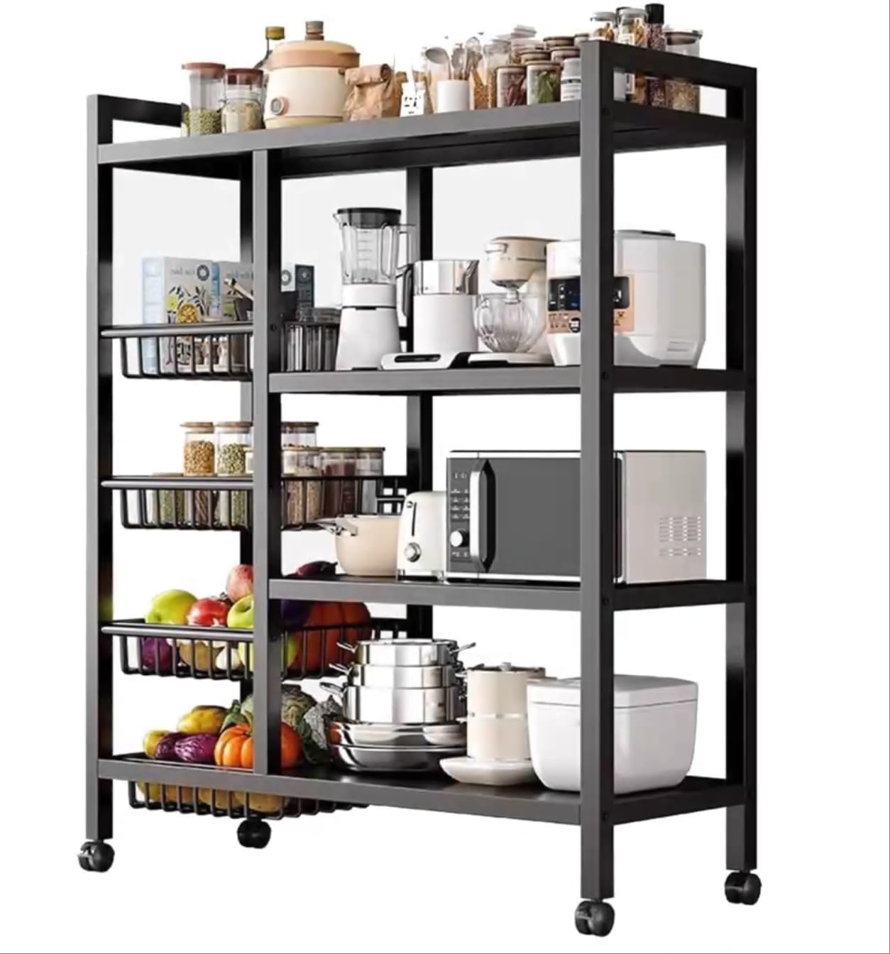 Metallregale für Küchen – 4 Etagen Robustes Lagerregal mit Rollen, 200 kg Tragkraft, rutschfeste Füße, perfekt für Garage, Büro oder Bücherzimmer, 80 x 32 x 135 cm