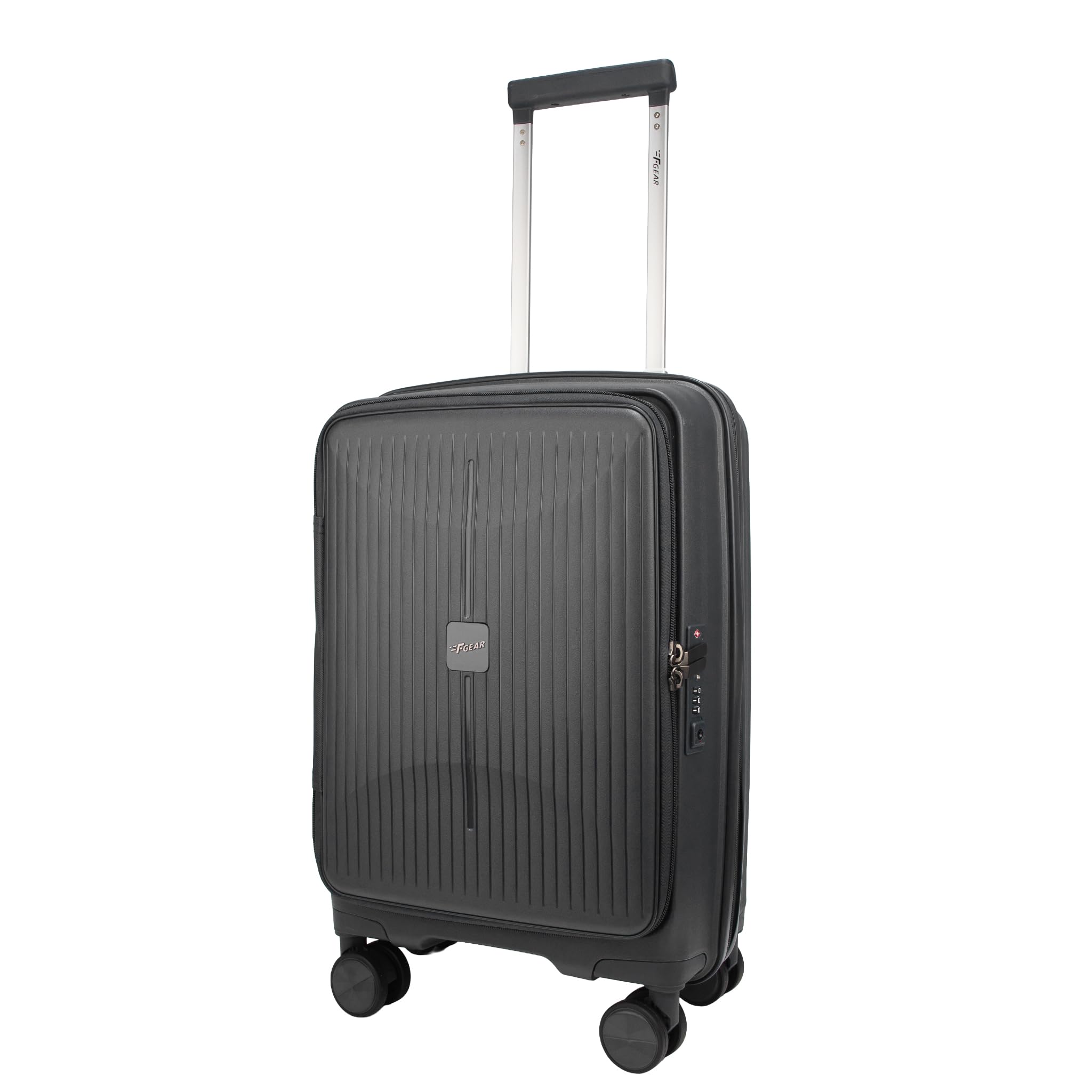 myton dark grey cabin front opening hard luggage | lightweight expandable carry-on suitcase with 360° spinner silent 8-wheels, built-in tsa lock, anti-theft zipper & 3-level telescopic trolley