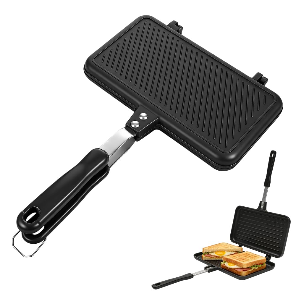 Sandwichmaker Camping Padella double face, antiaderente con manico, tostapane pieghevole per sandwich, per casa, cucina, colazione