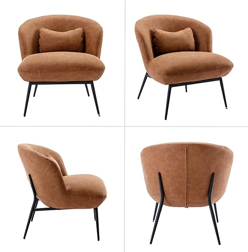 Miniatura 7 de HEAH-YO Juego de 1 silla decorativa moderna, cómoda silla de sala con respaldo de barril, silla tapizada de piel sintética sin brazos con patas de